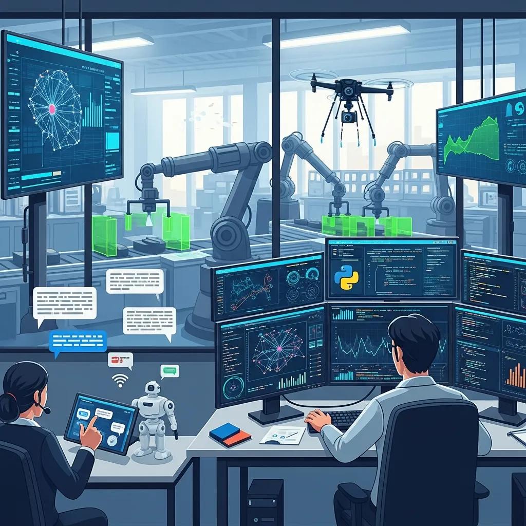 Illustration of key AI technologies transforming enterprises with machine learning and NLP